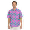 Argyle Green And Pink Print Pattern Men's Short Sleeve Shirts-grizzshop