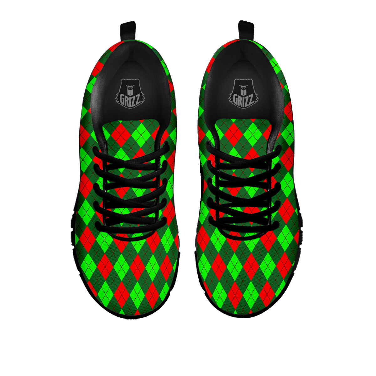 Argyle Green And Red Print Pattern Black Sneaker-grizzshop