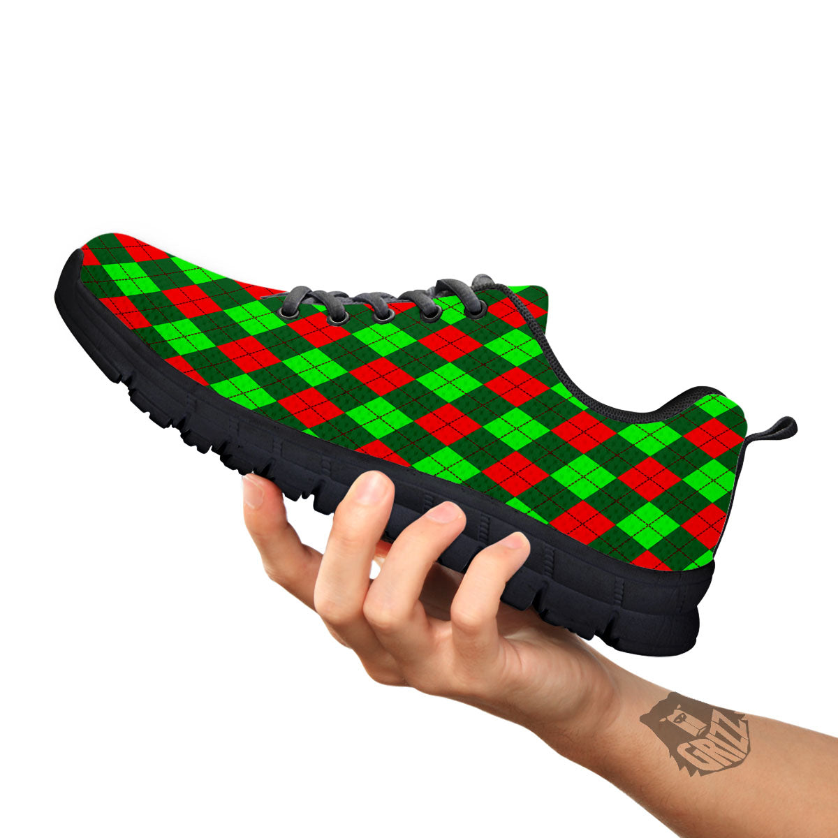 Argyle Green And Red Print Pattern Black Sneaker-grizzshop