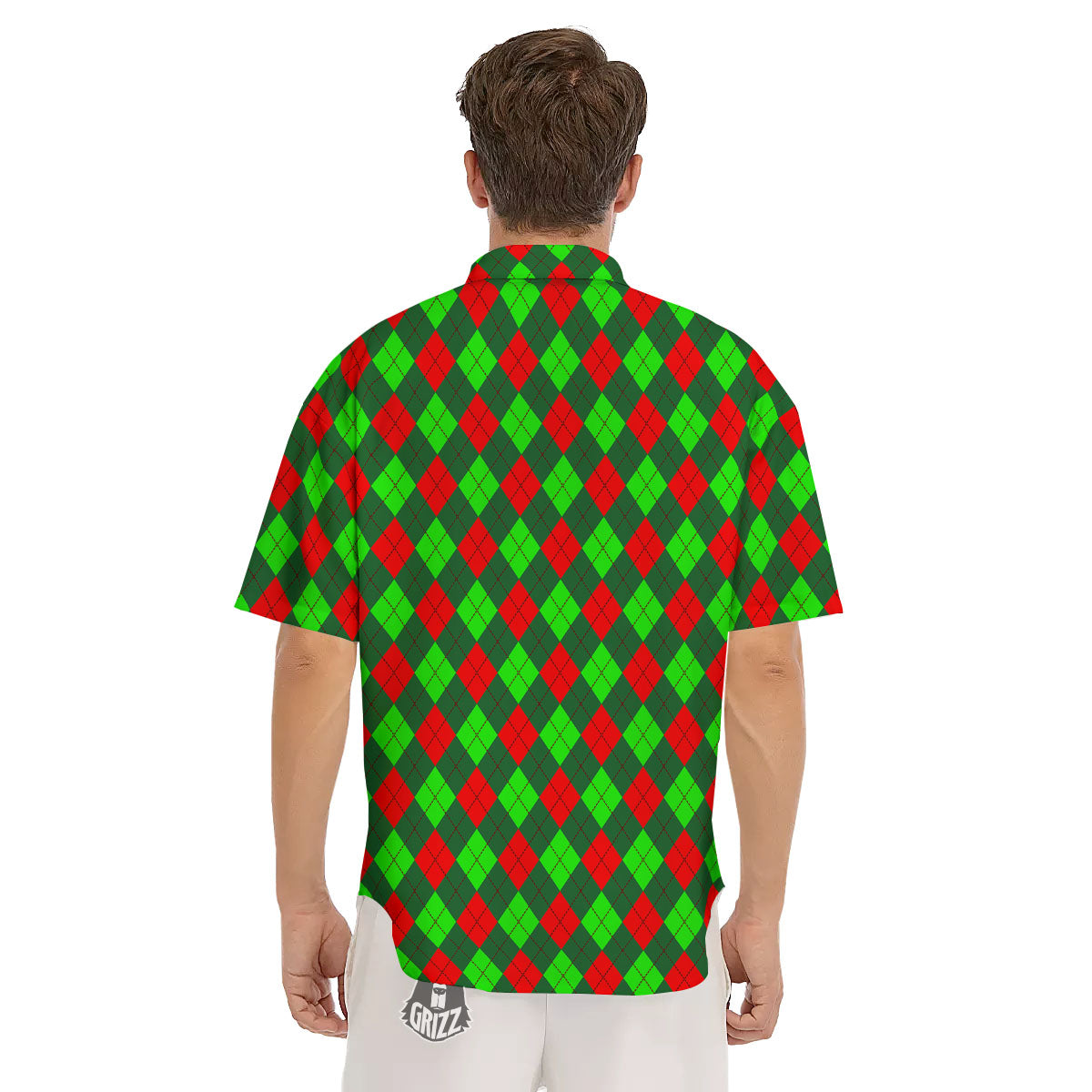 Argyle Green And Red Print Pattern Men's Short Sleeve Shirts-grizzshop