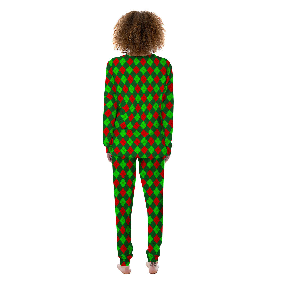 Argyle Green And Red Print Pattern Women's Pajamas-grizzshop