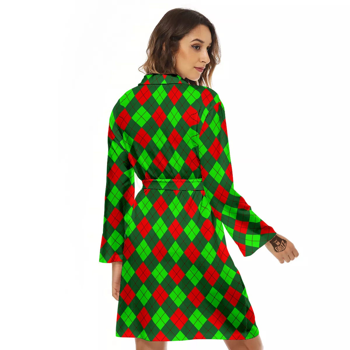 Argyle Green And Red Print Pattern Women's Robe-grizzshop