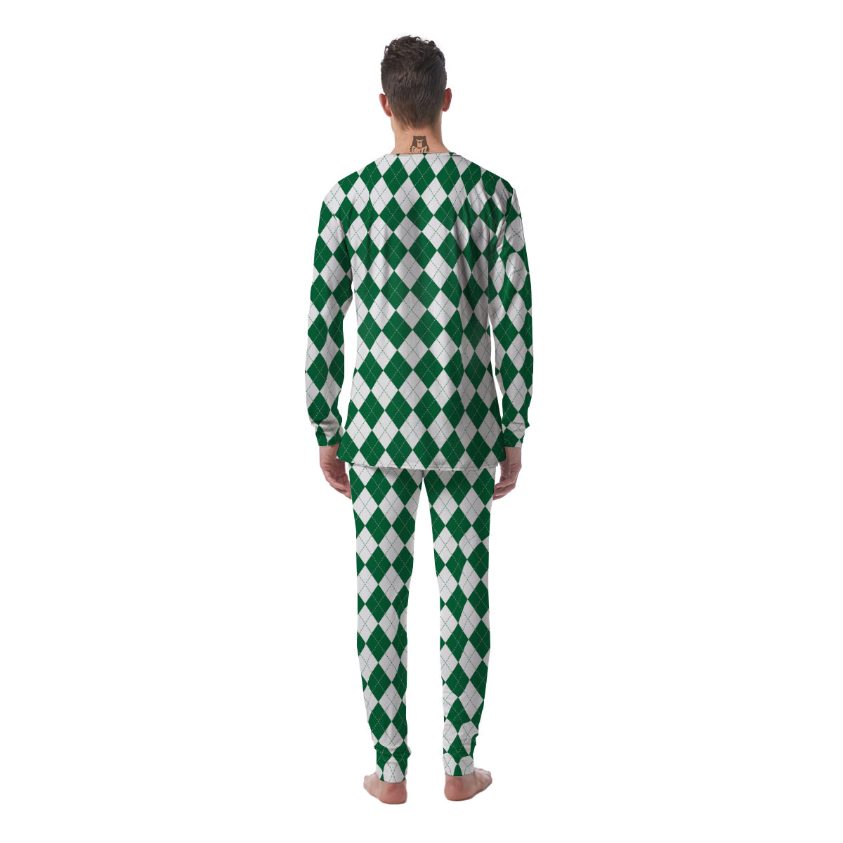 Argyle Green And White Print Pattern Men's Pajamas-grizzshop