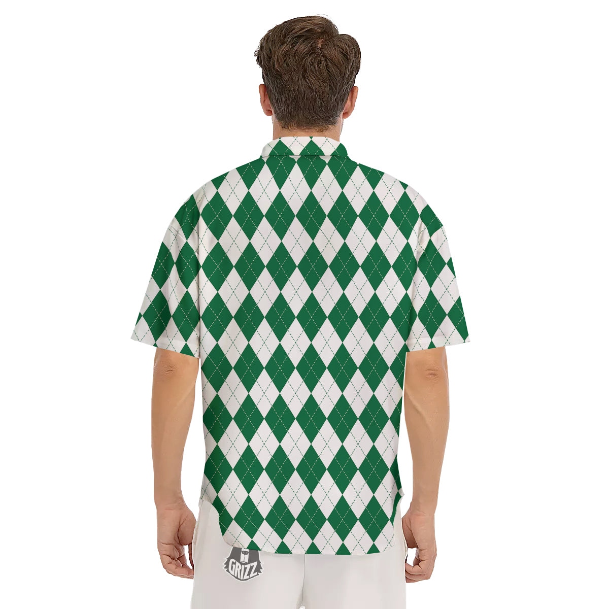 Argyle Green And White Print Pattern Men's Short Sleeve Shirts-grizzshop