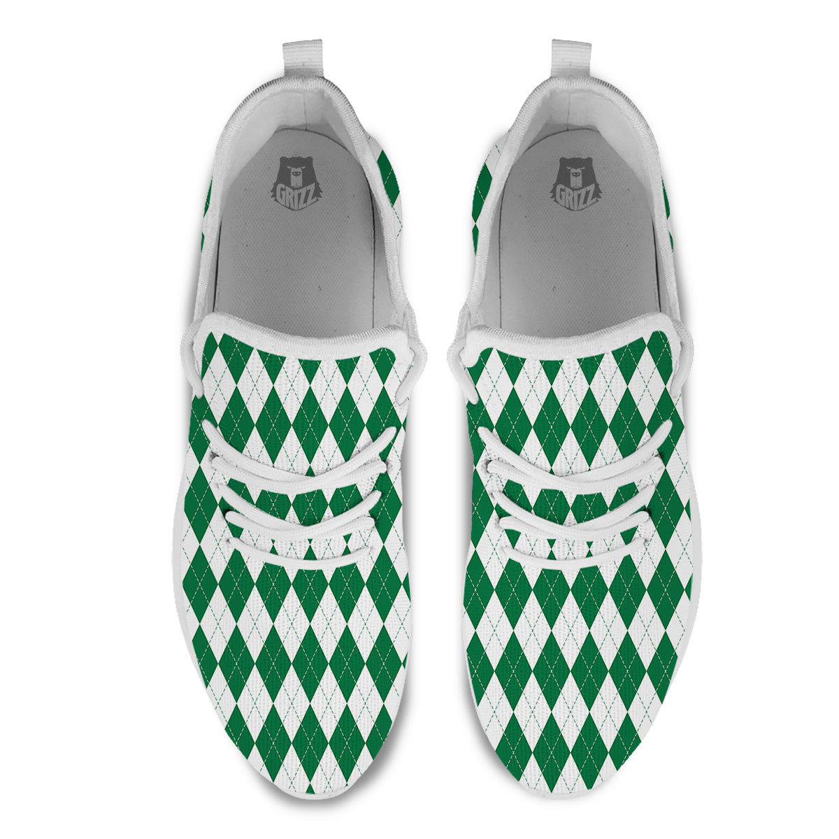 Argyle Green And White Print Pattern White Athletic Shoes-grizzshop