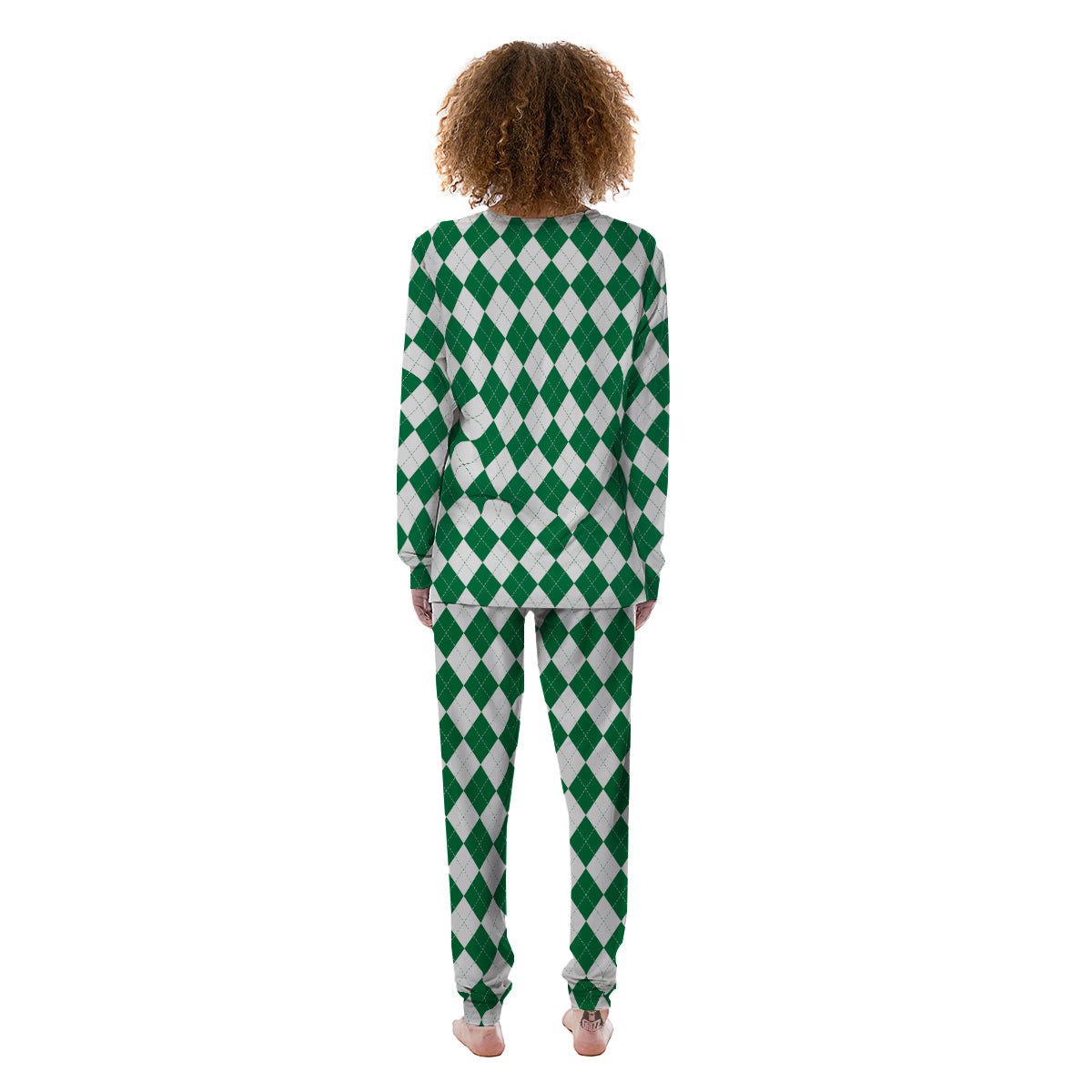 Argyle Green And White Print Pattern Women's Pajamas-grizzshop