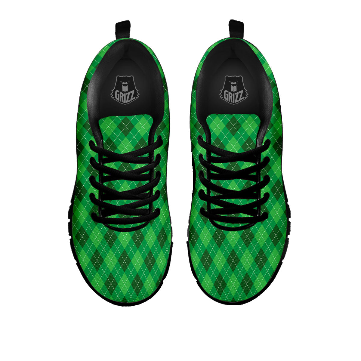 Argyle Green Print Pattern Black Sneaker-grizzshop