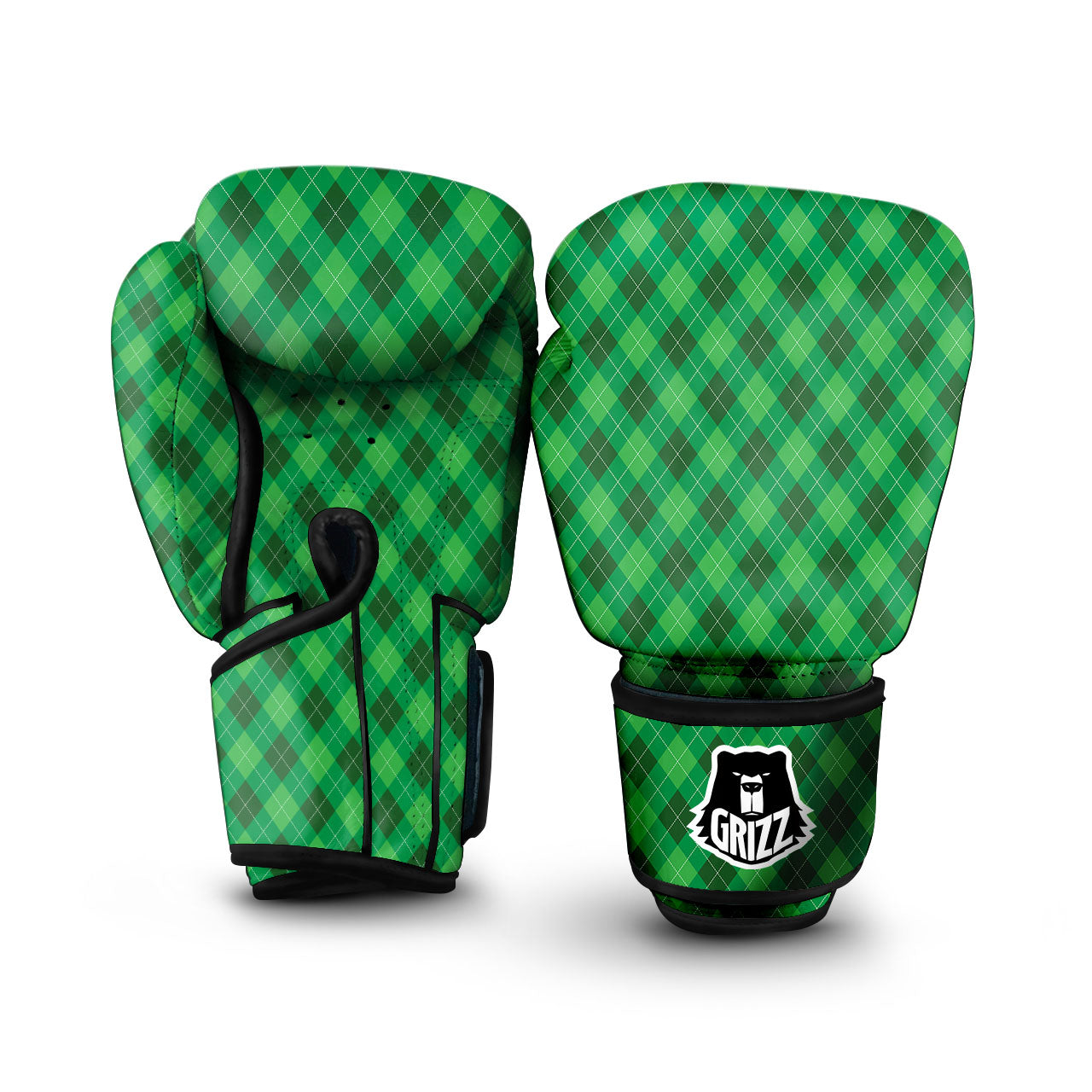 Argyle Green Print Pattern Boxing Gloves-grizzshop