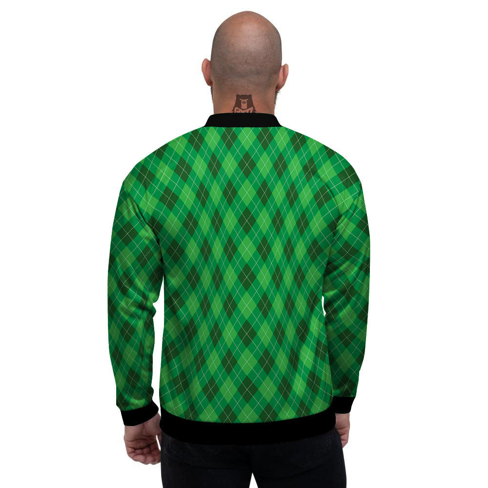 Argyle Green Print Pattern Men's Bomber Jacket-grizzshop