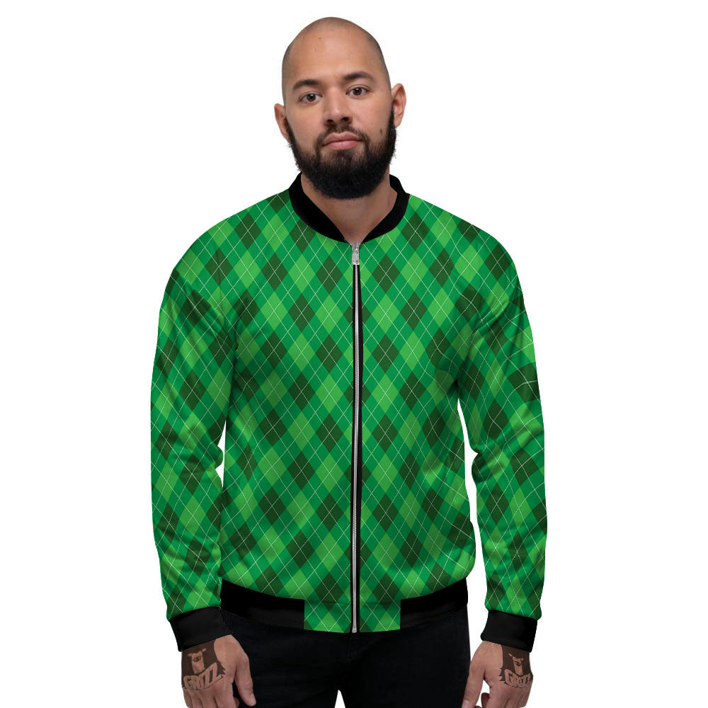 Argyle Green Print Pattern Men's Bomber Jacket-grizzshop