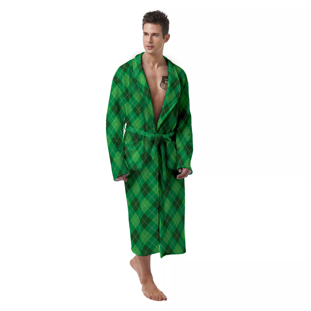 Argyle Green Print Pattern Men's Robe-grizzshop