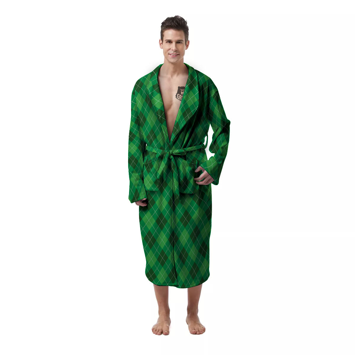 Argyle Green Print Pattern Men's Robe-grizzshop