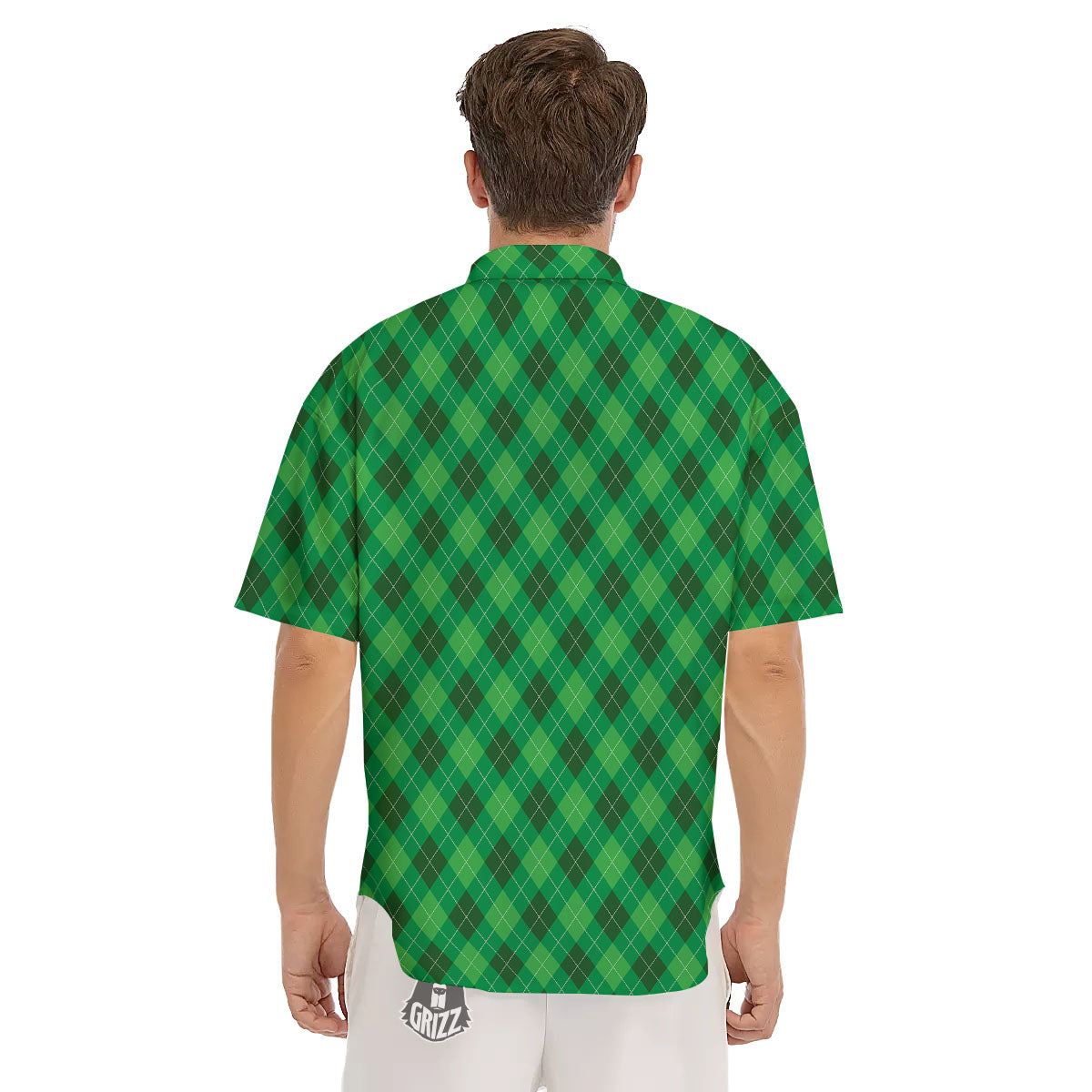 Argyle Green Print Pattern Men's Short Sleeve Shirts-grizzshop