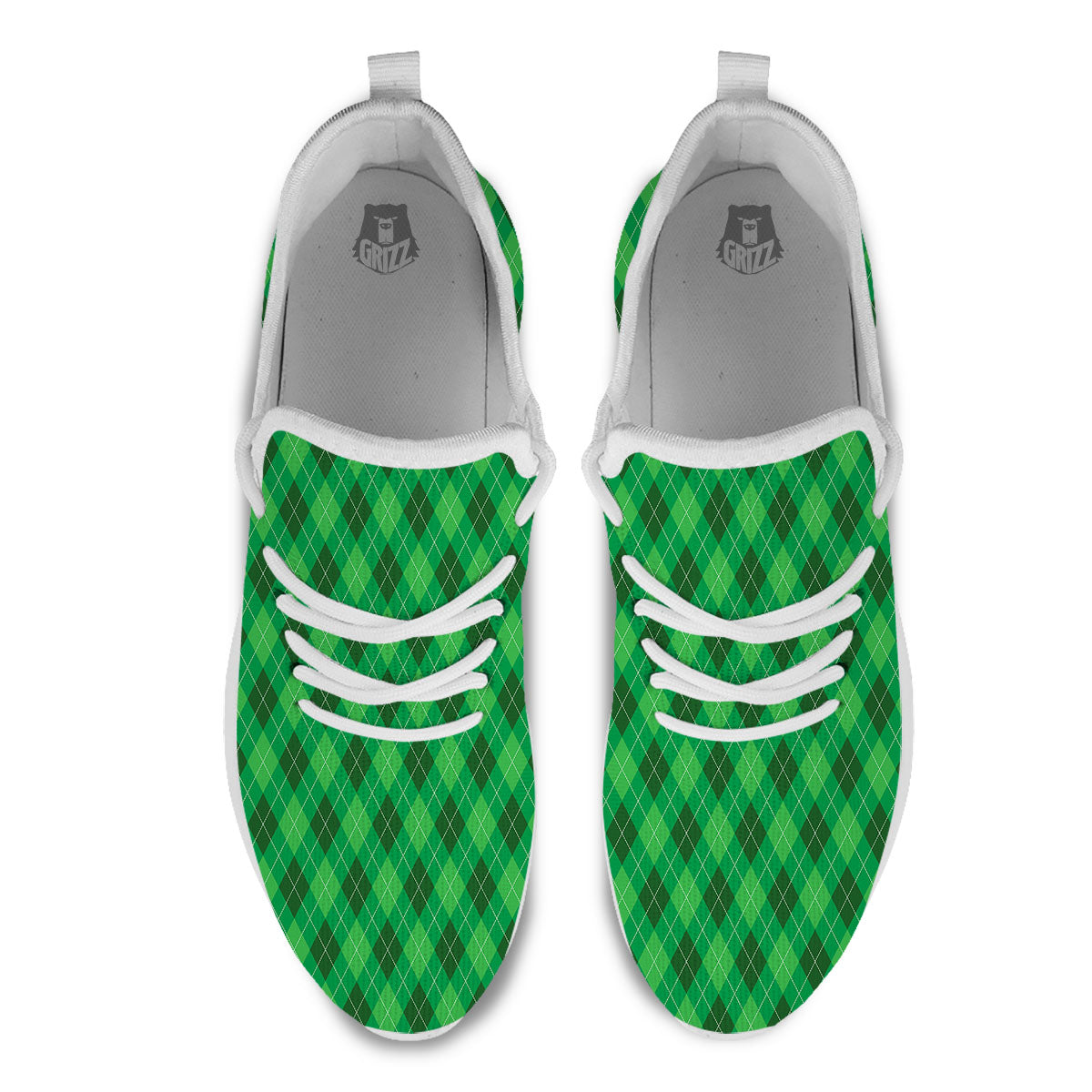 Argyle Green Print Pattern White Athletic Shoes-grizzshop