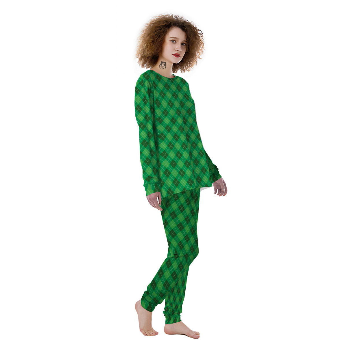 Argyle Green Print Pattern Women's Pajamas-grizzshop