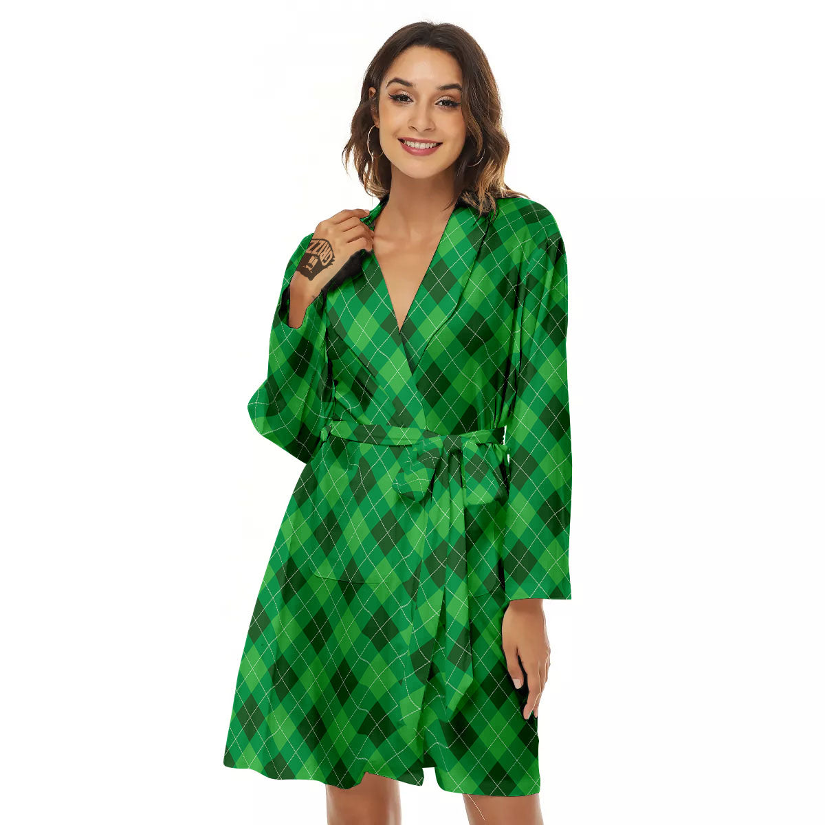 Argyle Green Print Pattern Women's Robe-grizzshop