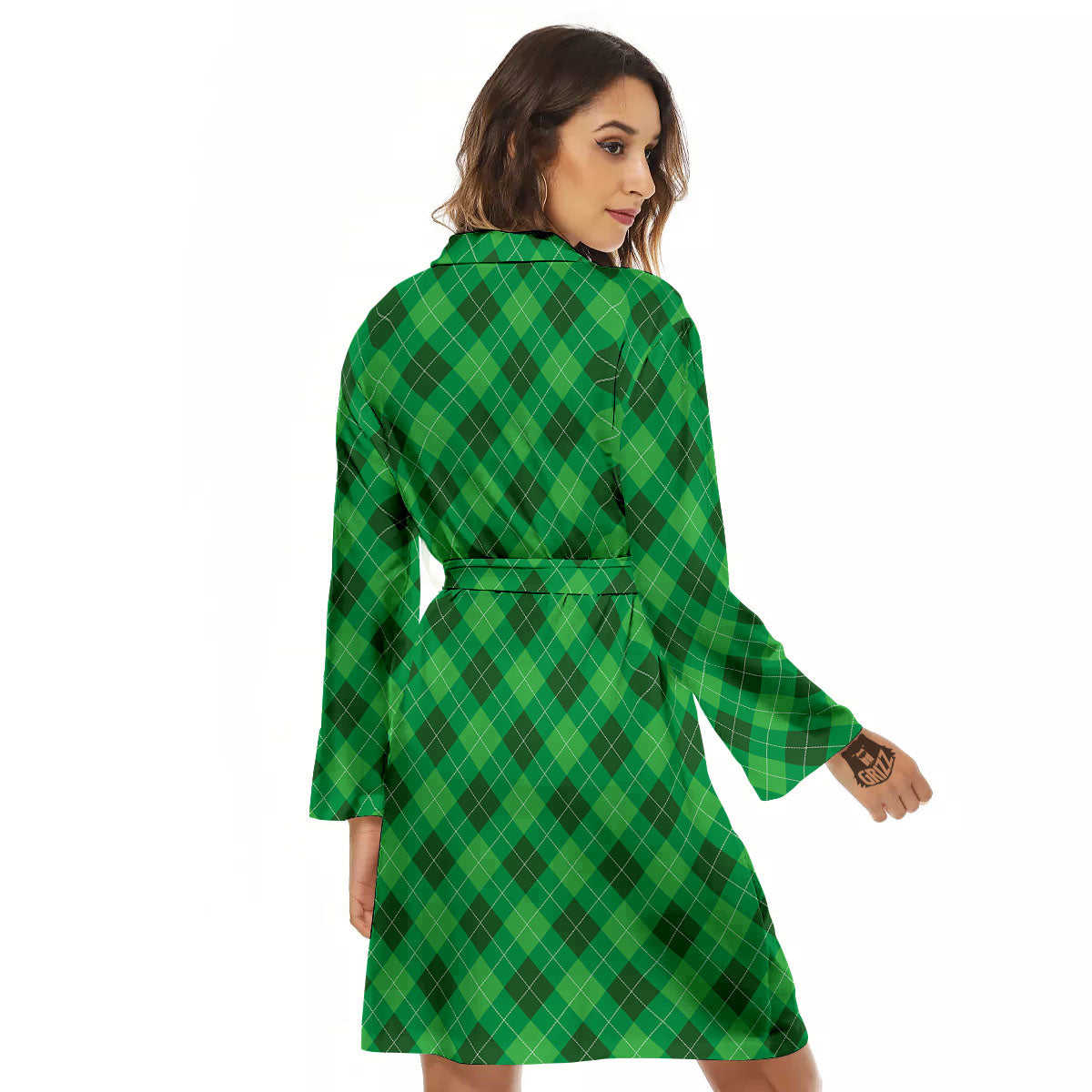 Argyle Green Print Pattern Women's Robe-grizzshop