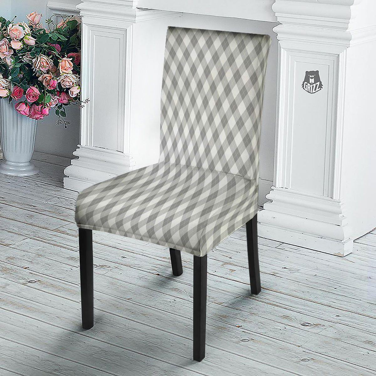 Argyle Grey Print Pattern Dining Chair Slipcover-grizzshop
