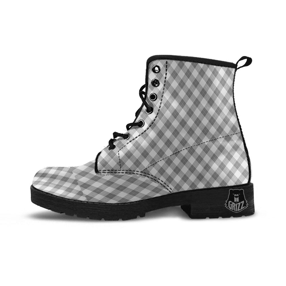 Argyle Grey Print Pattern Leather Boots-grizzshop