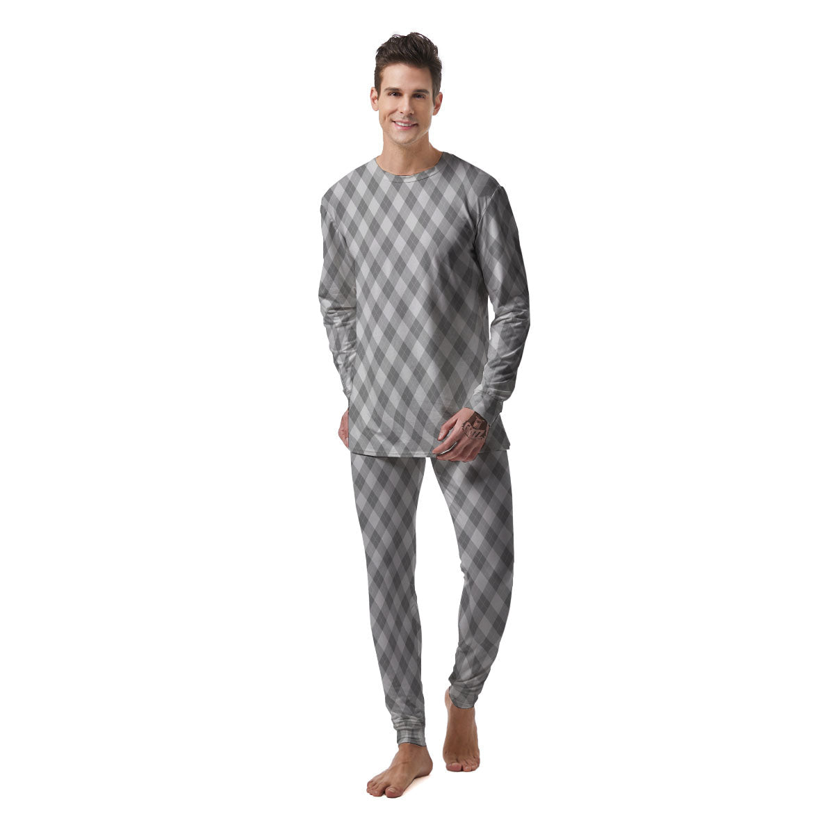 Argyle Grey Print Pattern Men's Pajamas-grizzshop