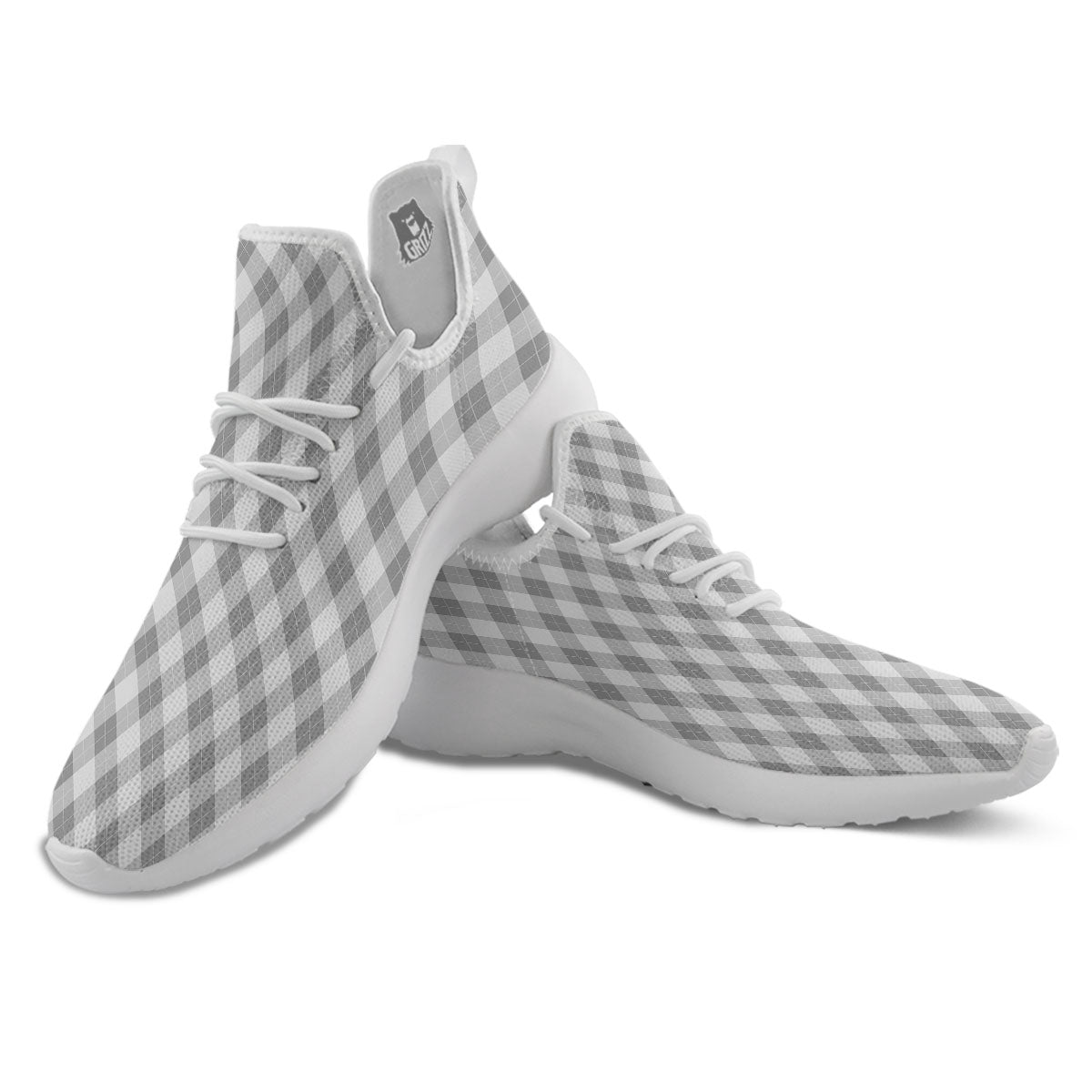 Argyle Grey Print Pattern White Athletic Shoes-grizzshop