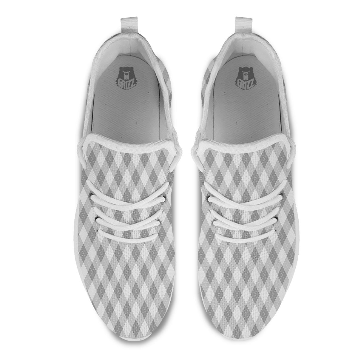 Argyle Grey Print Pattern White Athletic Shoes-grizzshop