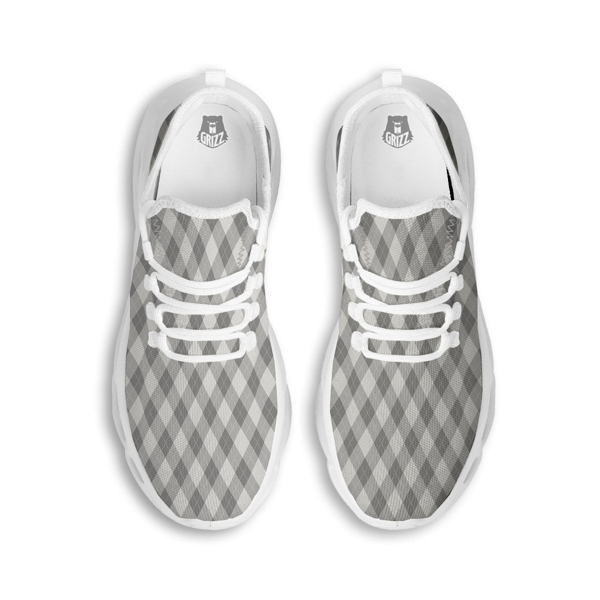 Argyle Grey Print Pattern White Running Shoes-grizzshop