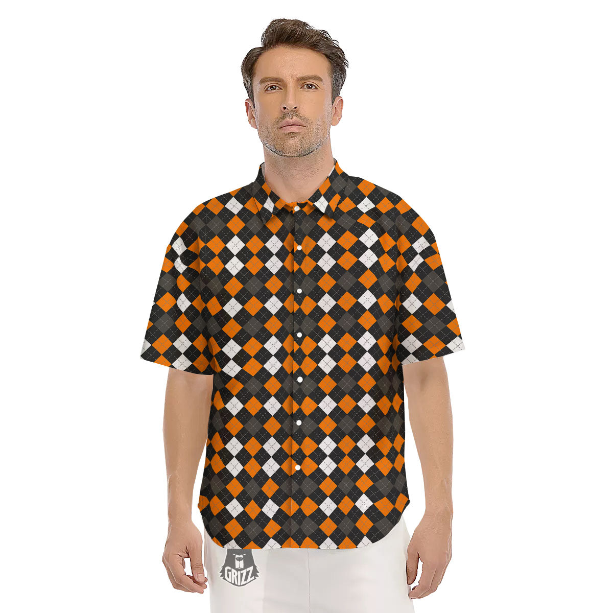 Argyle Halloween Print Pattern Men's Short Sleeve Shirts-grizzshop