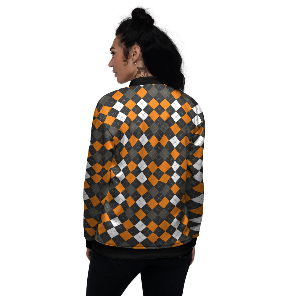 Argyle Halloween Print Pattern Women's Bomber Jacket-grizzshop