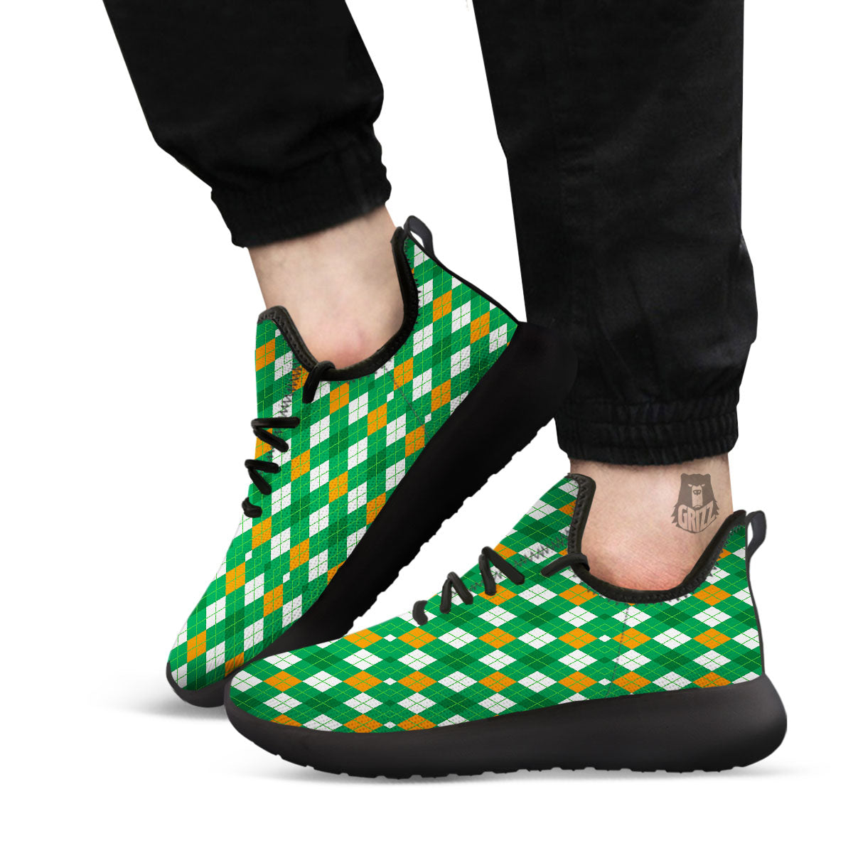 Argyle Irish Print Pattern Black Athletic Shoes-grizzshop