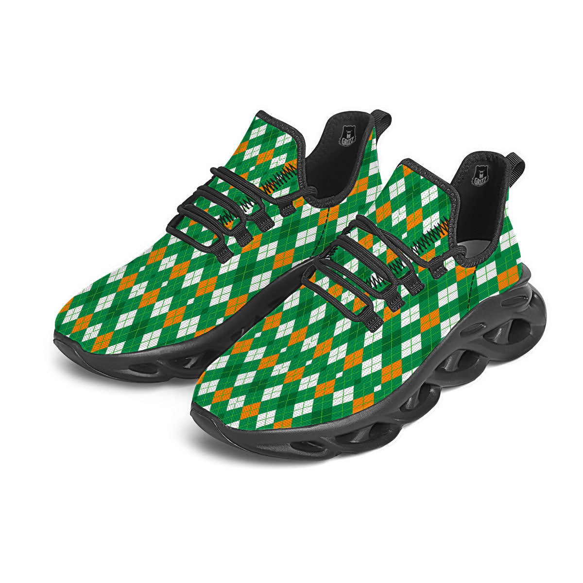 Argyle Irish Print Pattern Black Running Shoes-grizzshop