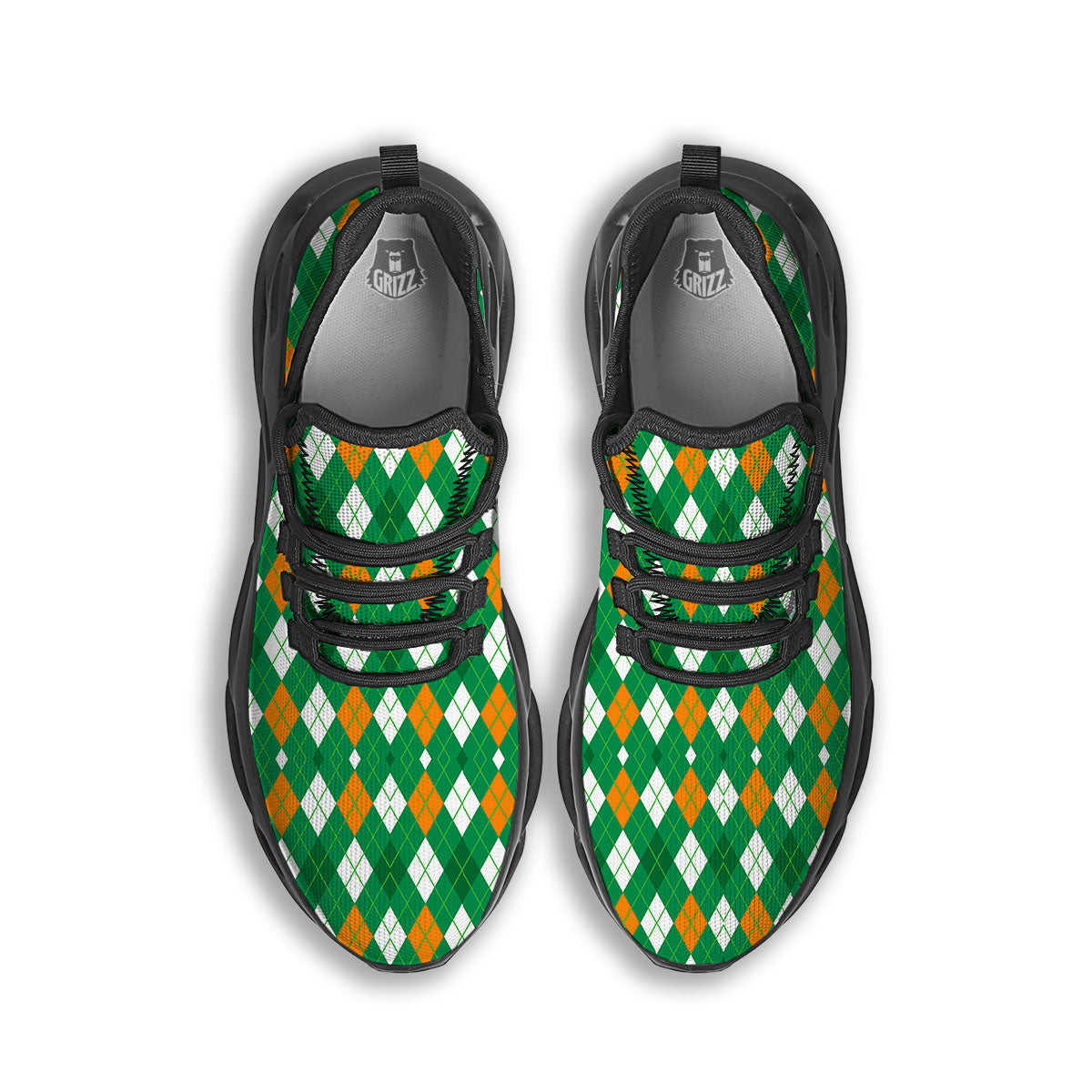 Argyle Irish Print Pattern Black Running Shoes-grizzshop