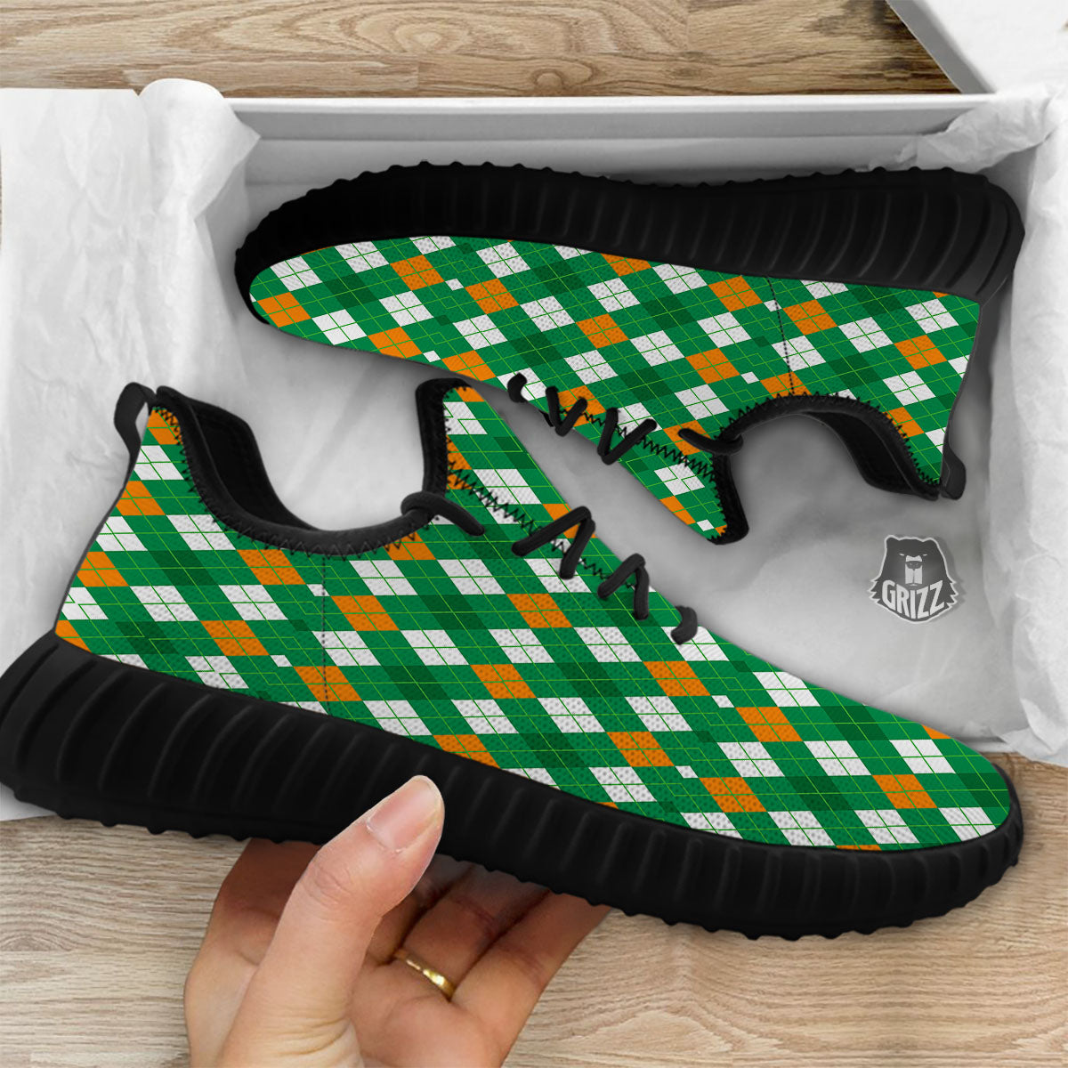 Argyle Irish Print Pattern Black Walking Shoes-grizzshop