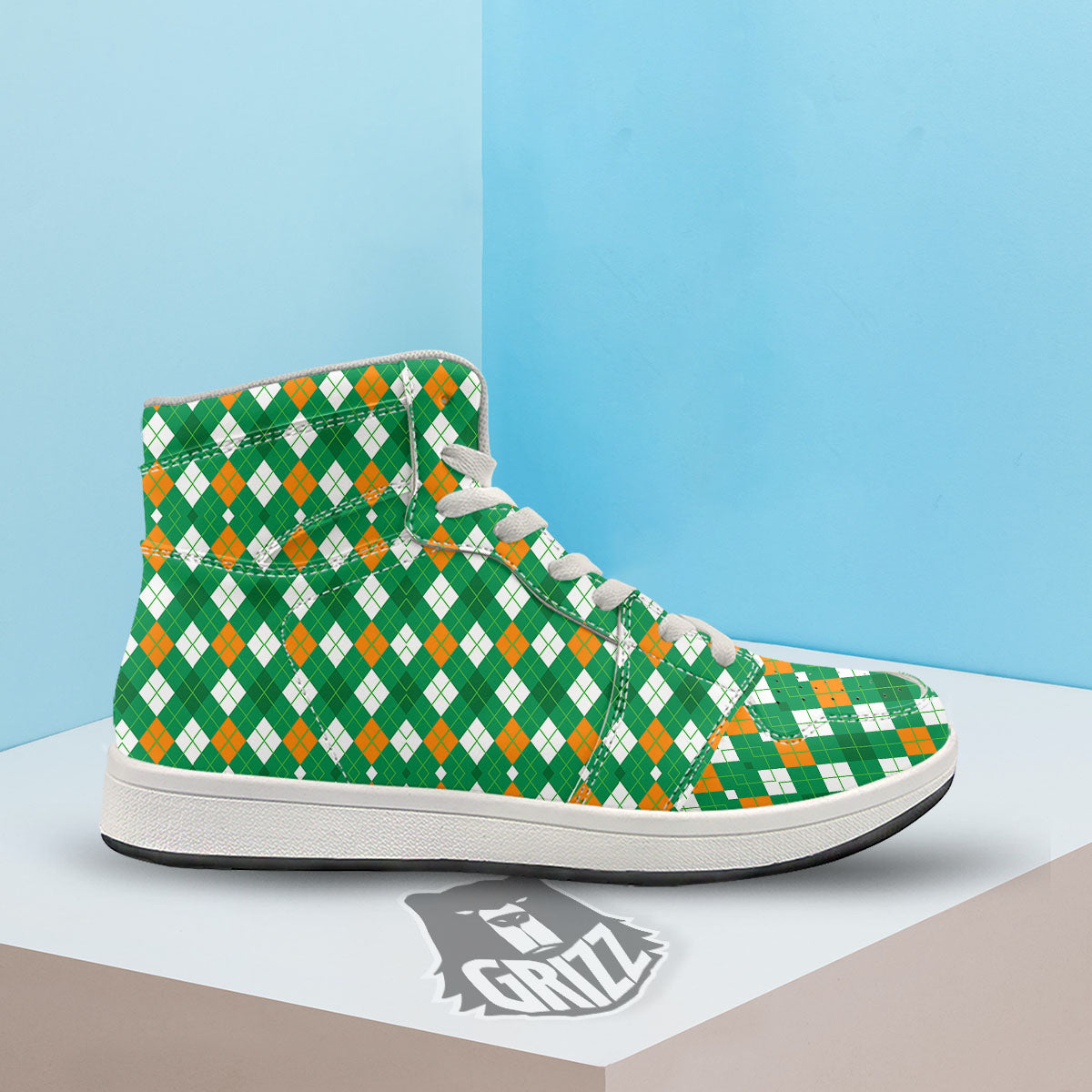 Argyle Irish Print Pattern High Top Sneakers-grizzshop
