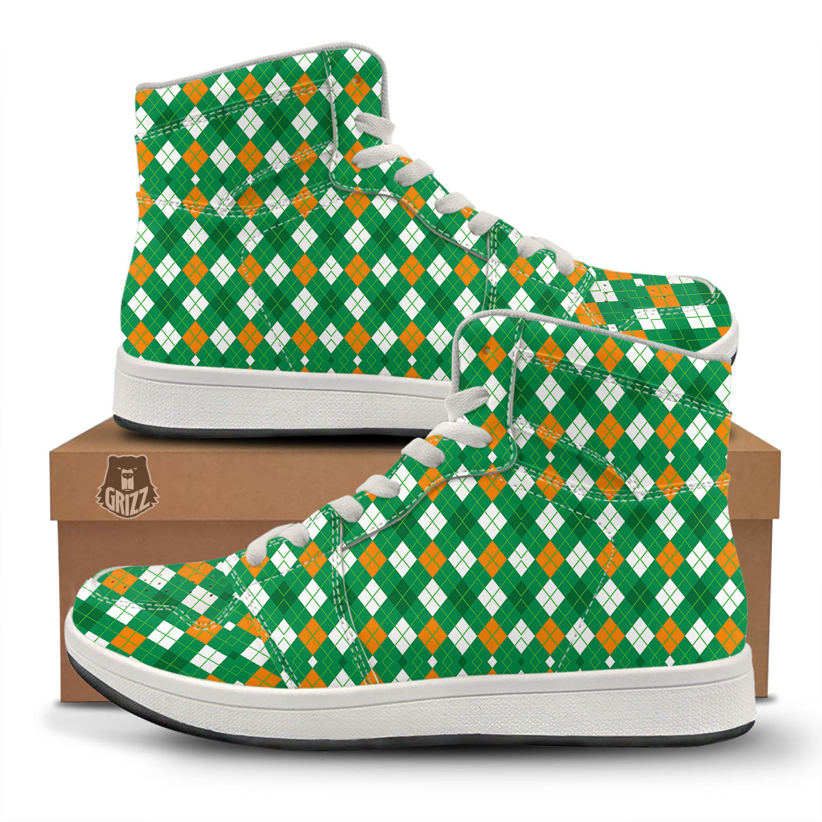 Argyle Irish Print Pattern High Top Sneakers-grizzshop