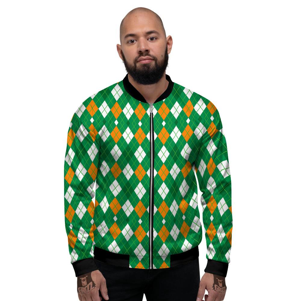 Argyle Irish Print Pattern Men's Bomber Jacket-grizzshop