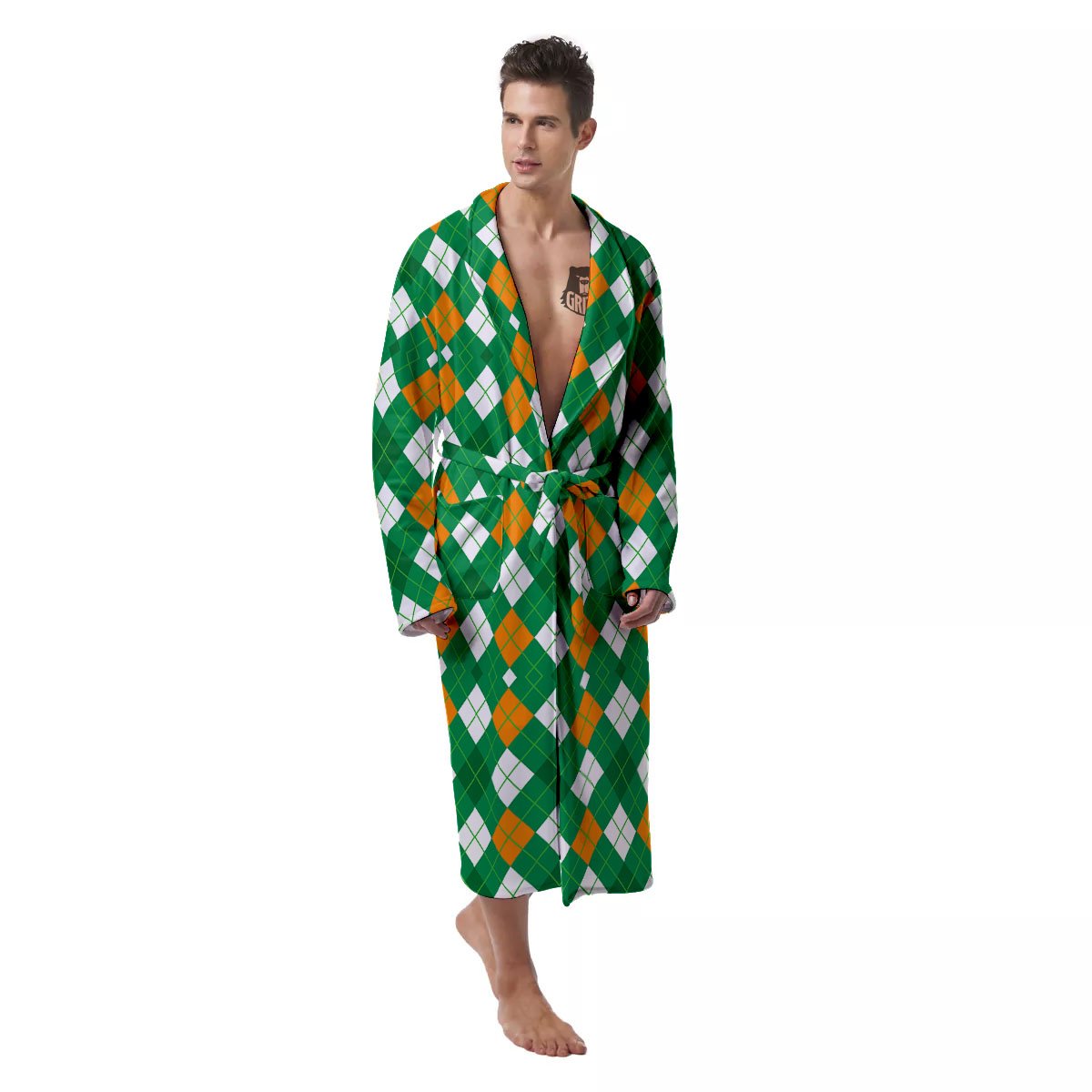 Argyle Irish Print Pattern Men's Robe-grizzshop