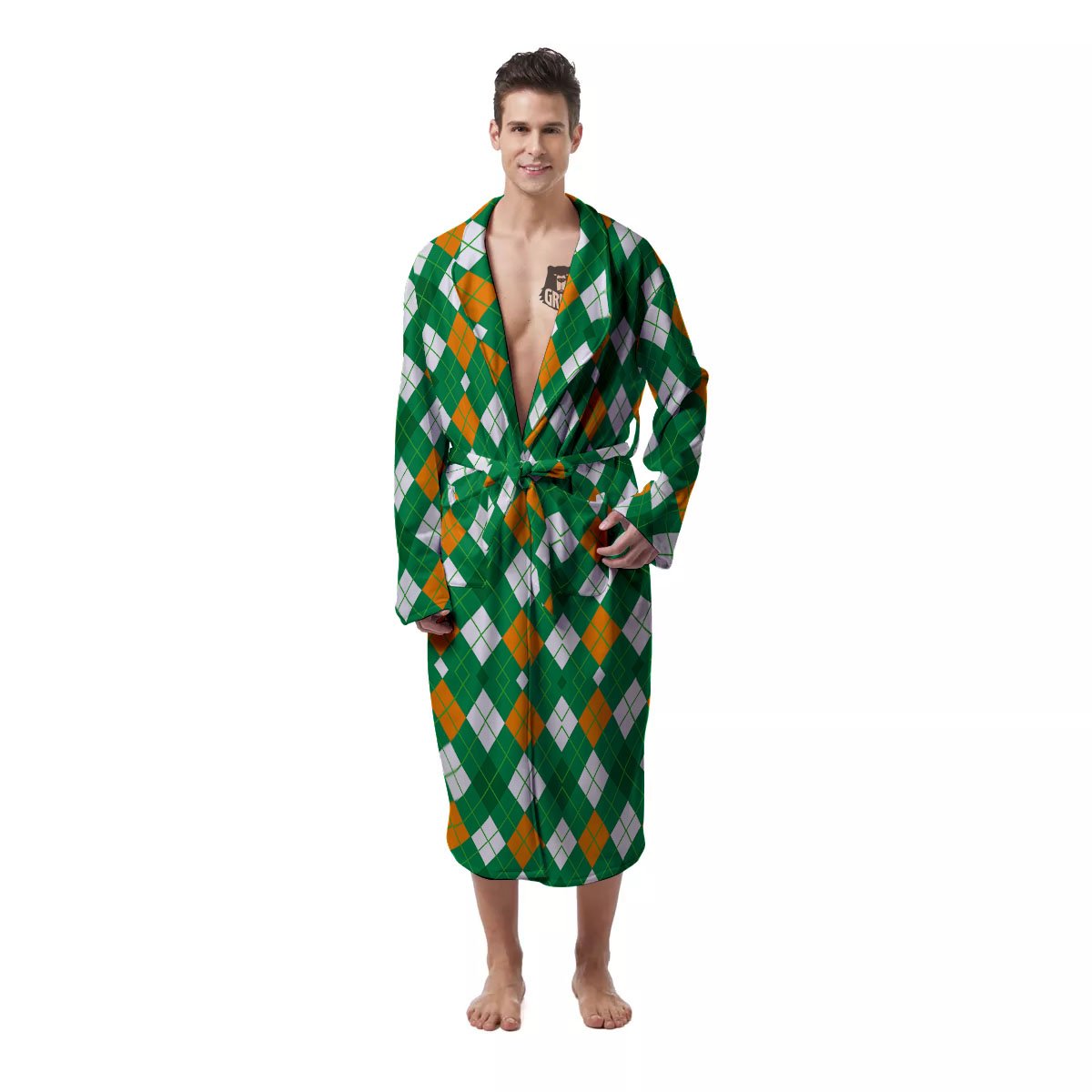 Argyle Irish Print Pattern Men's Robe-grizzshop