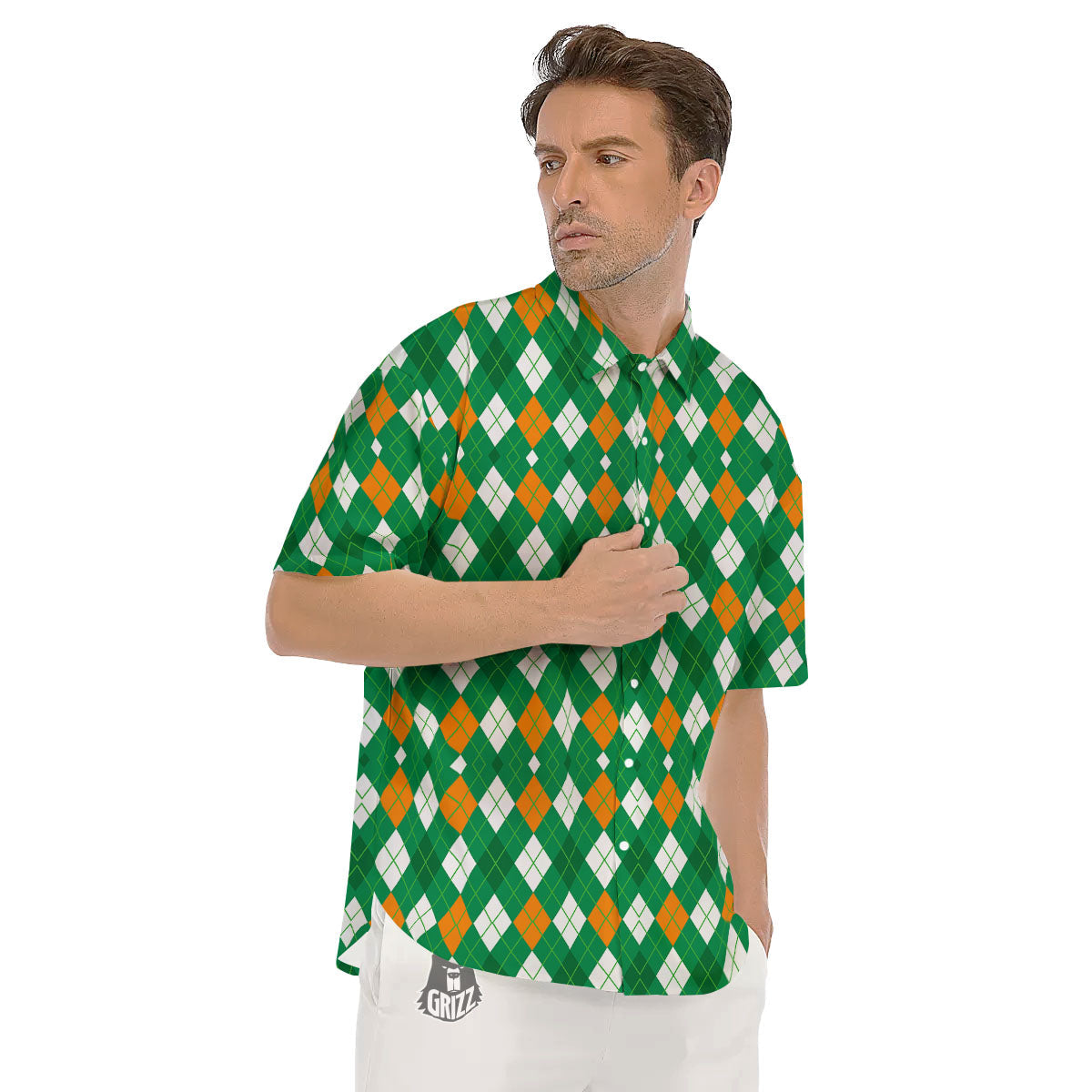 Argyle Irish Print Pattern Men's Short Sleeve Shirts-grizzshop