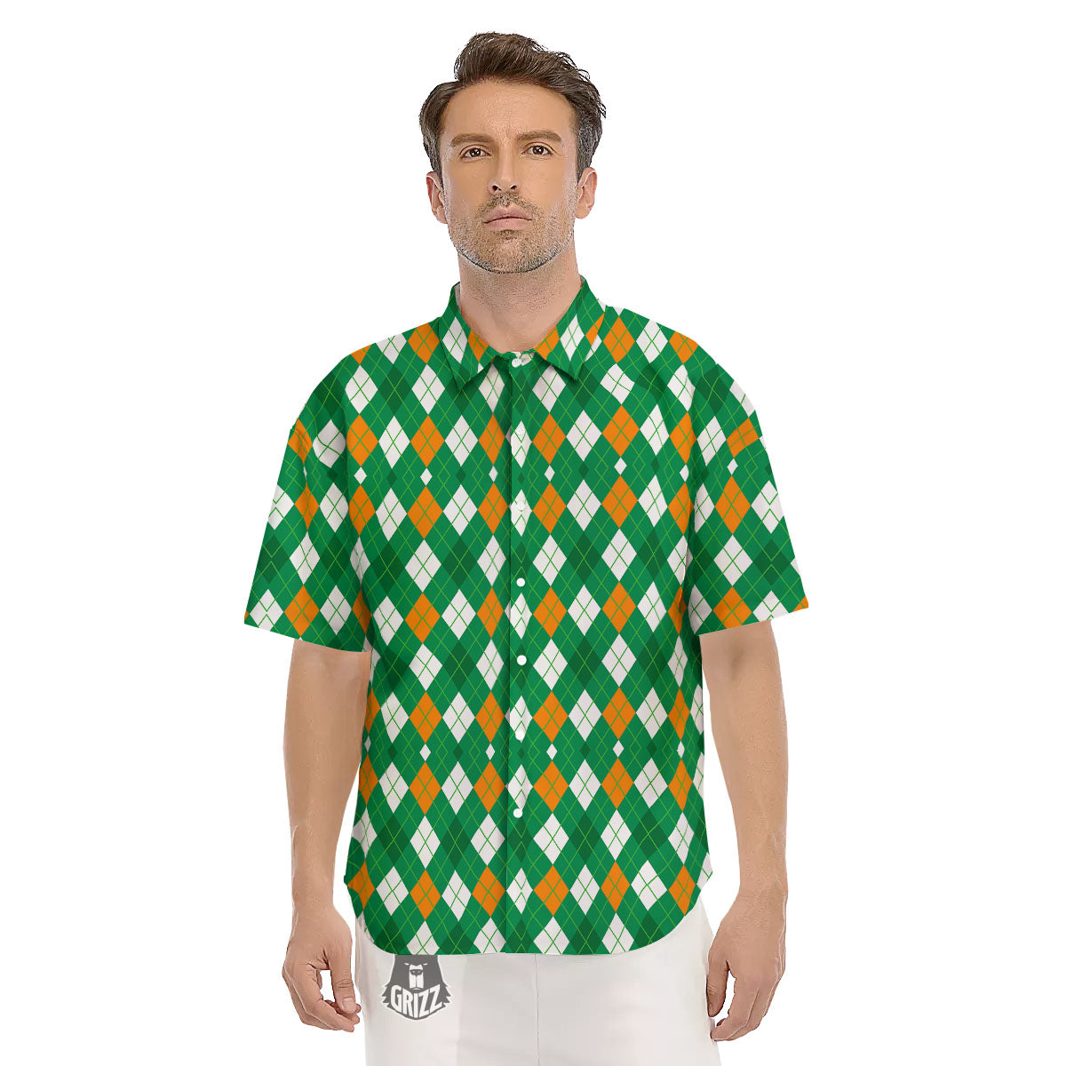 Argyle Irish Print Pattern Men's Short Sleeve Shirts-grizzshop