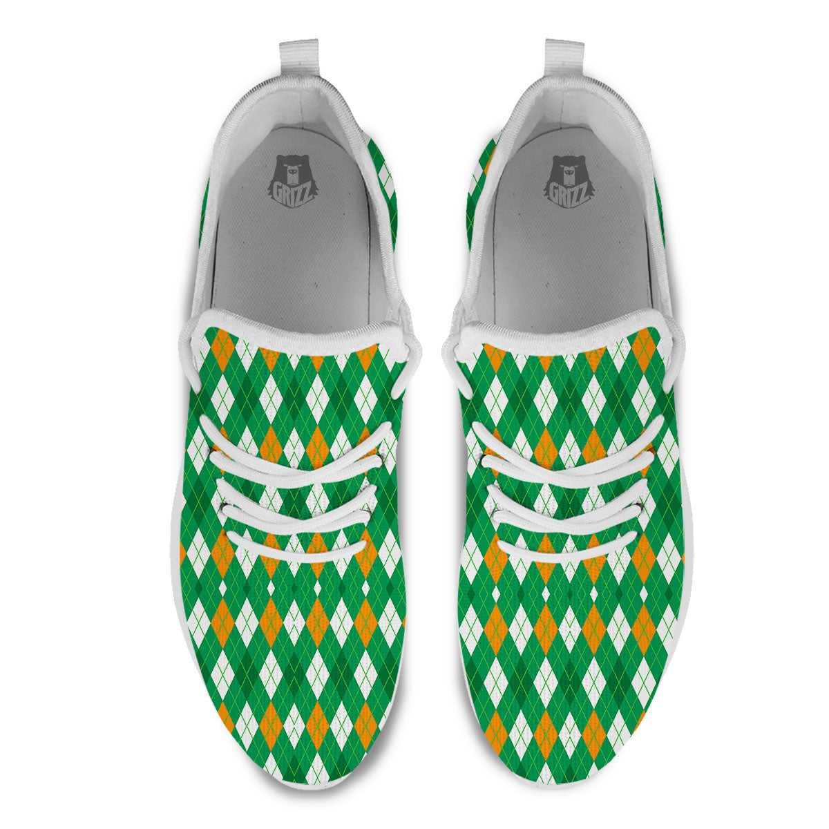 Argyle Irish Print Pattern White Athletic Shoes-grizzshop