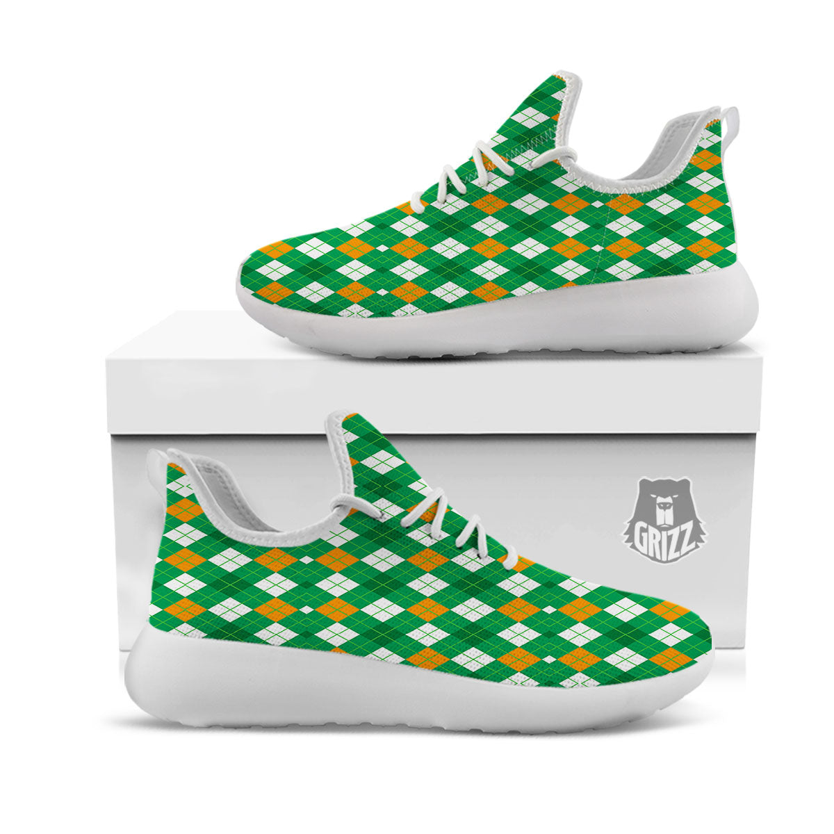 Argyle Irish Print Pattern White Athletic Shoes-grizzshop