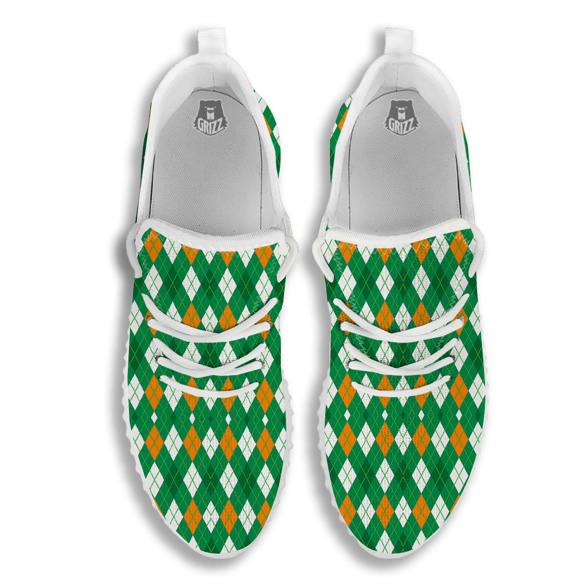 Argyle Irish Print Pattern White Walking Shoes-grizzshop