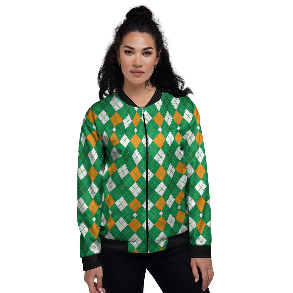 Argyle Irish Print Pattern Women's Bomber Jacket-grizzshop