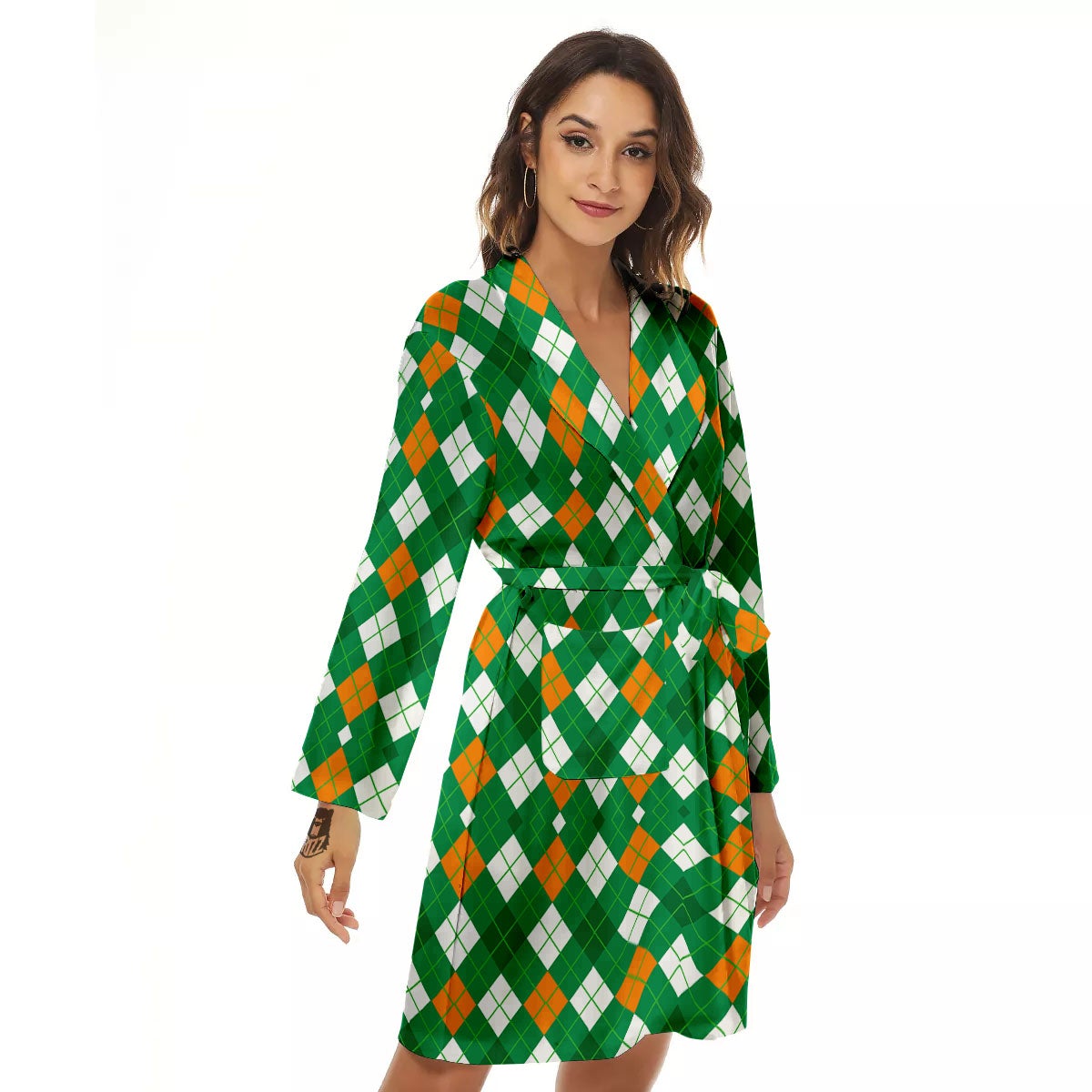 Argyle Irish Print Pattern Women's Robe-grizzshop