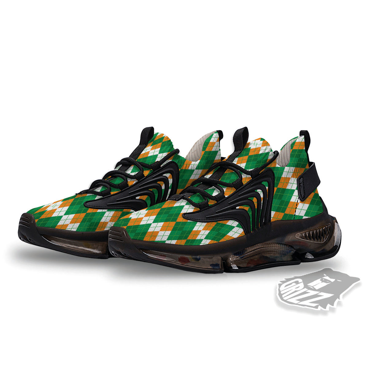 Argyle Irish Themed Print Pattern Black Gym Shoes-grizzshop
