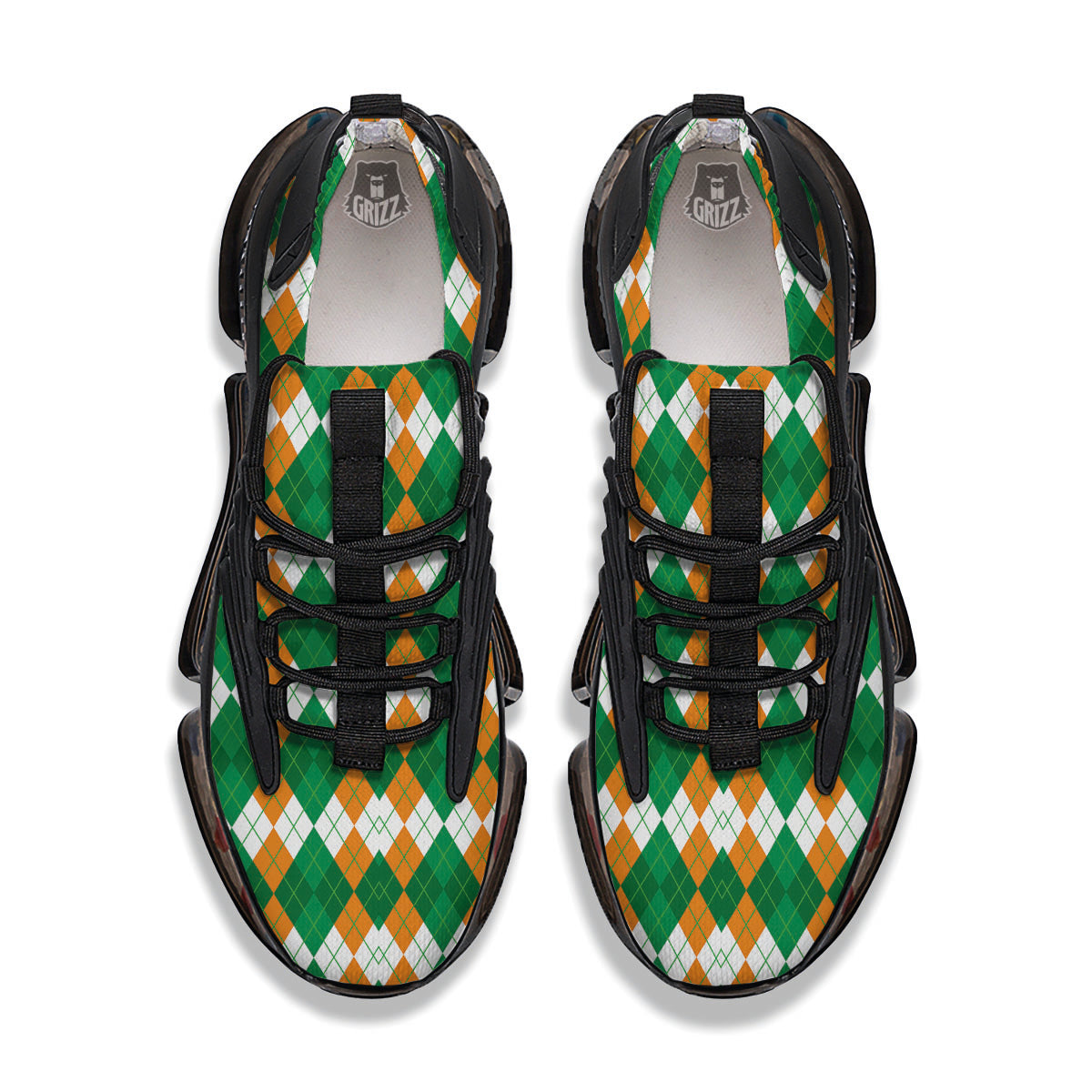 Argyle Irish Themed Print Pattern Black Gym Shoes-grizzshop