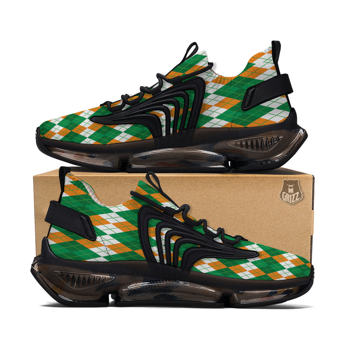 Argyle Irish Themed Print Pattern Black Gym Shoes-grizzshop