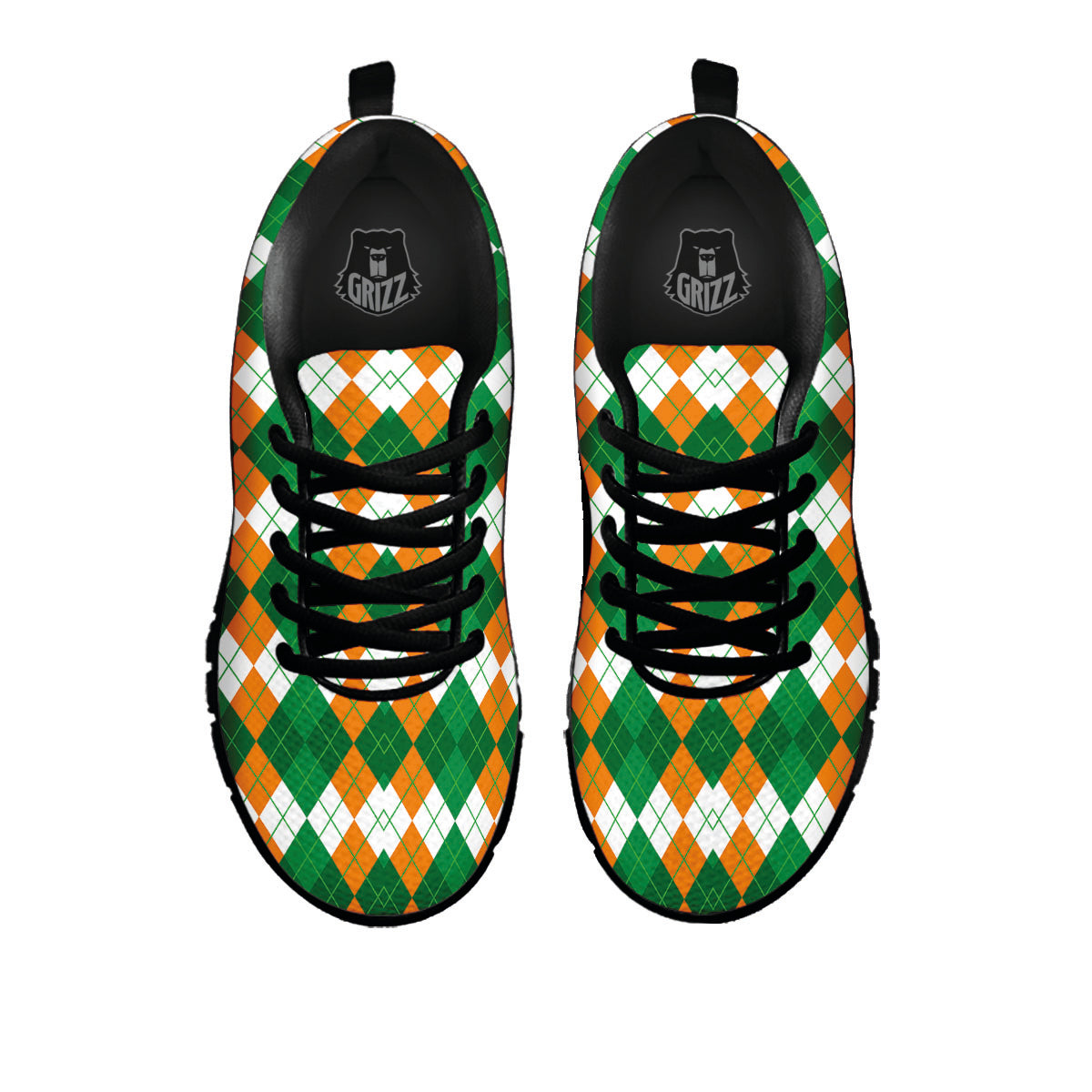 Argyle Irish Themed Print Pattern Black Sneaker-grizzshop