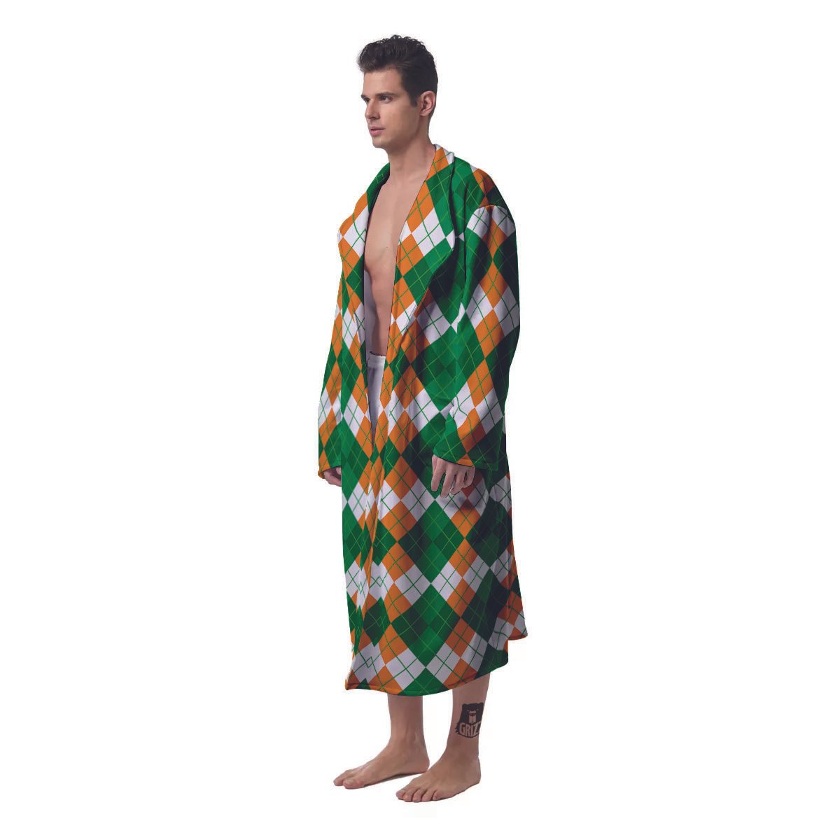 Argyle Irish Themed Print Pattern Men's Robe-grizzshop